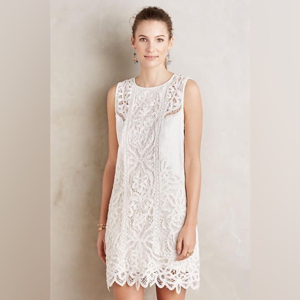 Moulinette Soeurs Anthropologie Lace Garden Shift Dress Ivory Cream Size 2 - Picture 16 of 16